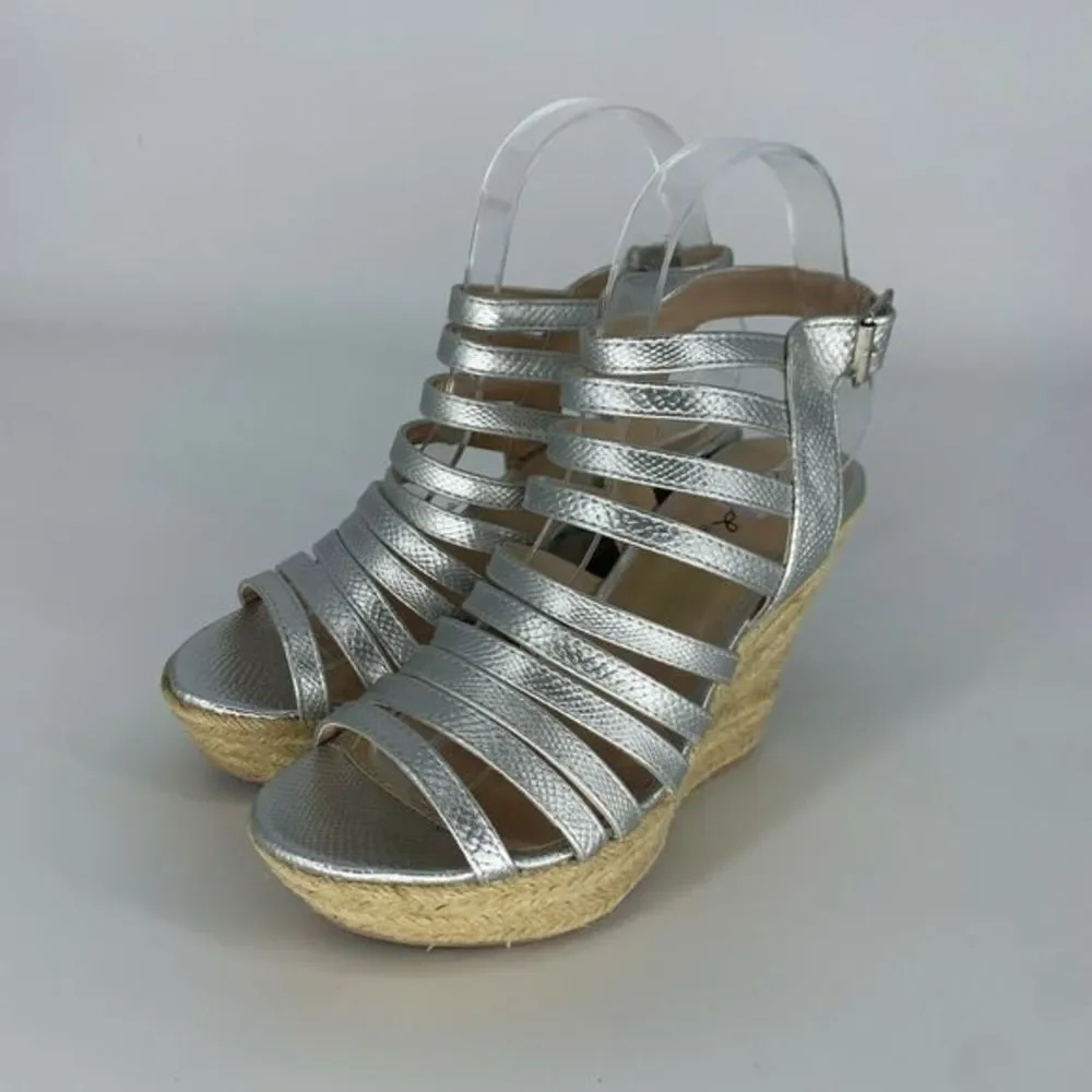 QUPID Cage Open Toe Wedge Sandals‎ Slingback Heels